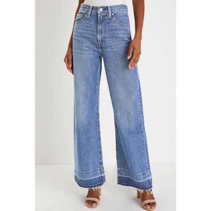 Dusk Blue Raw Hem Unique Cuffs Straight High Rise Loose Jeans
