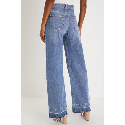 Dusk Blue Raw Hem Unique Cuffs Straight High Rise Loose Jeans