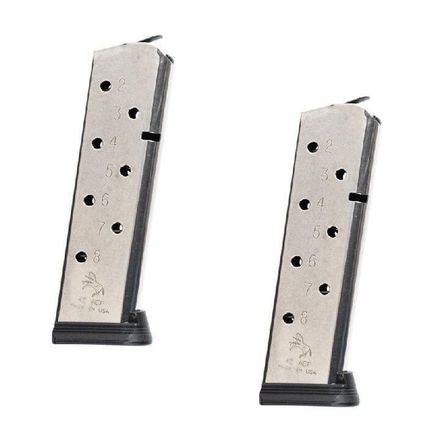 2-PACK Colt 1911 Gov't 45acp 8rd Stainless Bumper Pad Factory Magazine