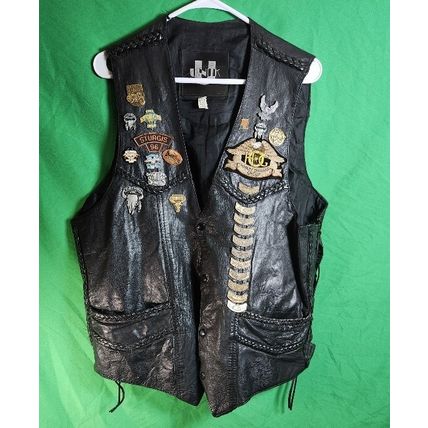 Unik Black Leather Biker Riding Vest Harley Davidson patches XXL HOG Motorcycle