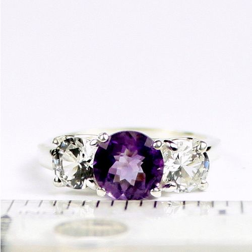 Amethyst & 1 ct CZs, 925 Sterling Silver Ring, SR255