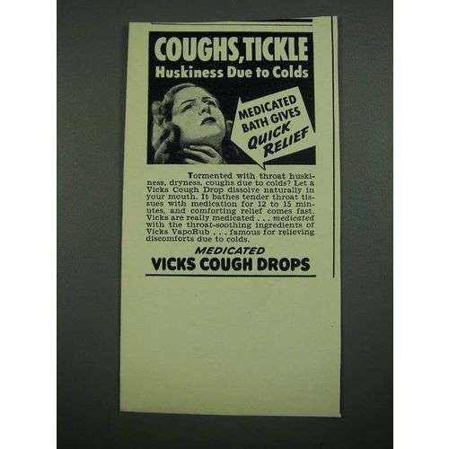 1938 Vicks Cough Drops Ad - Coughs, Tickle Huskiness