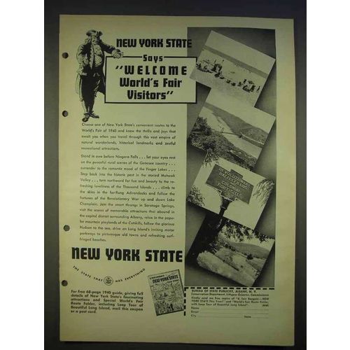 1940 New York State Tourism Ad - World's Fair Visitors