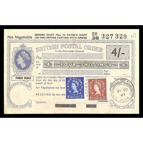 Great Britain UPU 4d internal Postal Money Order 1961 Revenues Added