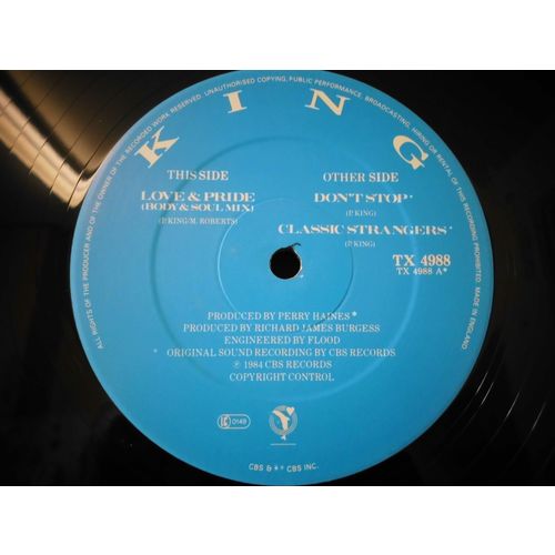 12" SINGLE. 1984. KING . LOVE AND PRIDE.BODY AND SOUL. TX4988. CBS.NEAR MINT