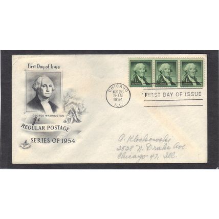 FDC Art Craft 1031 1c George Washington Strip/3 (Cachet-Penciled/A) CV39063
