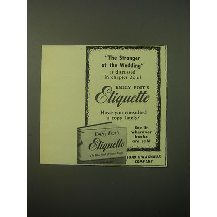 1948 Emily Post's Etiquette Book Ad - The Stranger at the Wedding