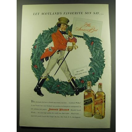 1949 Johnnie Walker Scotch Ad - Let Scotland's Favourite Sonn Say Season's Best
