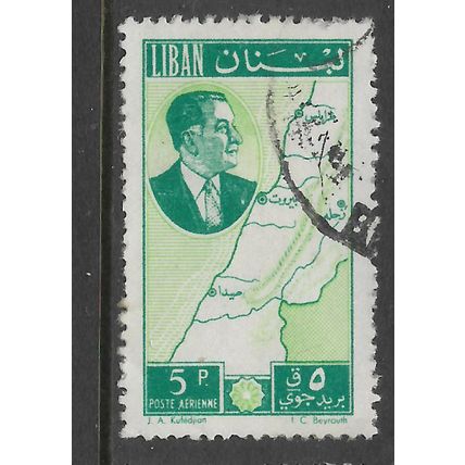 LEBANON 1961 5p GREEN PRESIDENT CHEHAB AND MAP SG 679 FINE USED#2