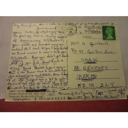 ABBEY HOUSE, BINHAM, NORFOLK used postcard 1986 pm =