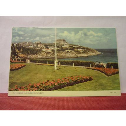 THE HARBOUR AND HEADLAND, NEWQUAY, CORNWALL. used vintage postcard. 1960 pm =