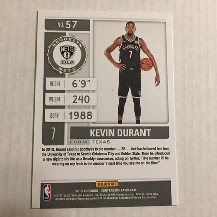 2019-20 Panini Contenders Brooklyn Nets Kevin Durant NBA Trading Card #57