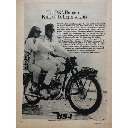 BSA 175cc BANTAM KING OF THE LIGHTWEIGHTS 1967 VINTAGE MOTORCYCLE ADVERT