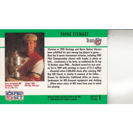 PAY NE STEWART 1990 AUTOGRAPHED PGA GOLF TOUR HALL OF FAME MAJOR CHAMPION PLAYER