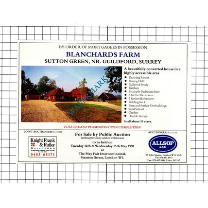 Blanchards Farm Sutton Green Surrey Sale Advert - 1991 Clipping / Print