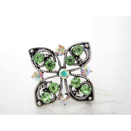 Small silver flower butterfly crystal hair pin clip barrette