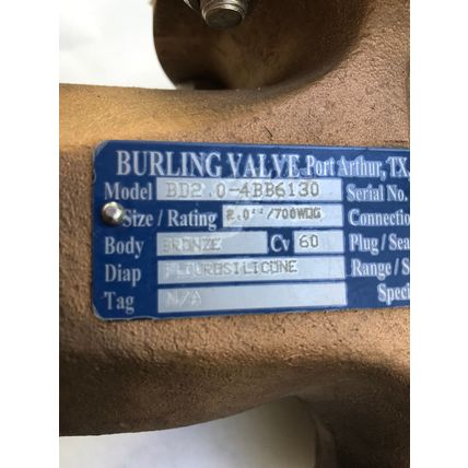 NEW BURLING BD2.0-4BB6130 VALVE,2" NPT BURLING VALVE,TG