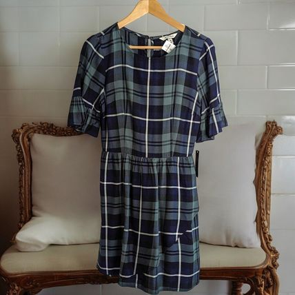 NWT Speechless Green Blue Plaid Bell Sleeves Dress Size M