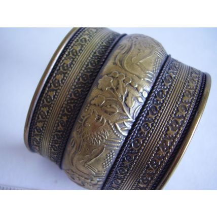 Vintage Ethnic Brass Cuff Bracelet Bangle