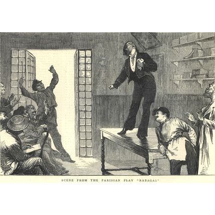 THANKSGIVING DAY - PARISIAN PLAY RABAGAS 1872 VICTORIAN ENGRAVINGS