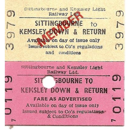 Sittingbourne & Kemsley Light Rly Edmondson Tkts. Sittingbourne to Kemsley Down
