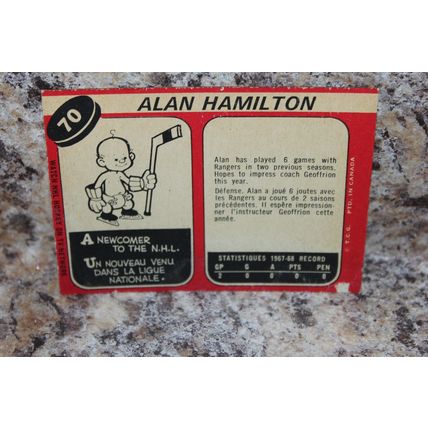 1968-69 o-pee-chee hockey new york rangers alan hamilton card#70
