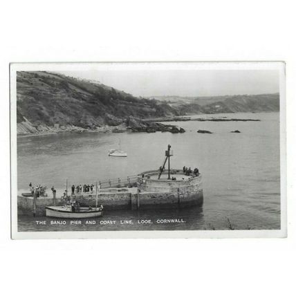 The Banjo Pier And Coast Line, Looe, Cornwall, RP Postcard.
