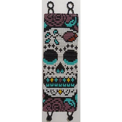 Traditional Huichol Art. Mexico Glass Seed Beads Bracelet. Día de los Muertos 1