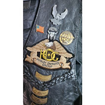 Unik Black Leather Biker Riding Vest Harley Davidson patches XXL HOG Motorcycle