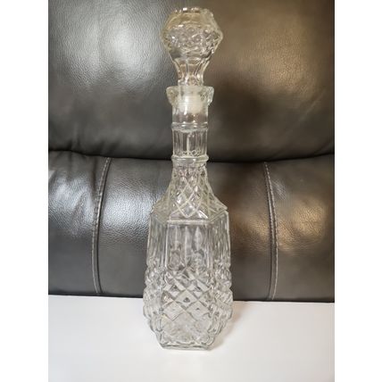 14" Vintage Libbey Cambridge Diamond Cut Glass Decanter Stopper Whiskey Bourbon