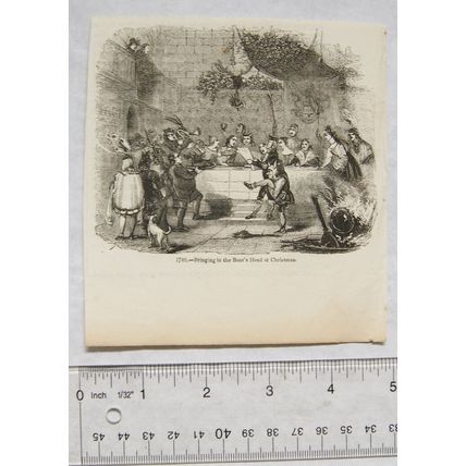 1860s engraving - Bringing in the Boar's Head at Christmas