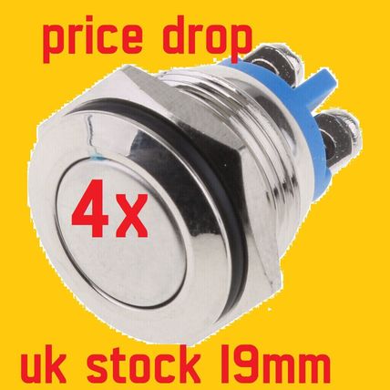 4x Heavy Duty Metal Button Switch Momentary Push On 20A 12V fits 19mm Round Hole