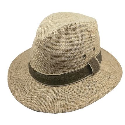 100% Natural Jute With Vegan Leather Hatband by Dorfman Pacific Size M