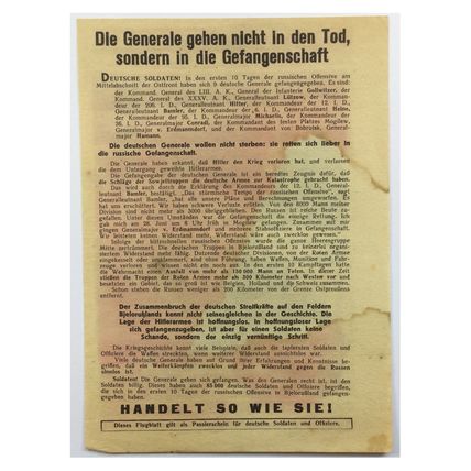 Original WW2 Russian/Soviet Air Drop Propaganda Leaflet. - Code 3078. - 1944.
