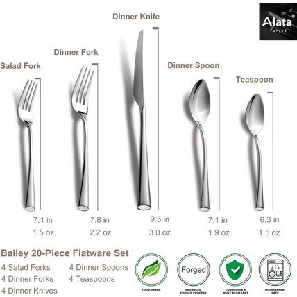 Alata Bailey 20-Piece Forged Silverware Set Stainless Steel Flatware Set,Service