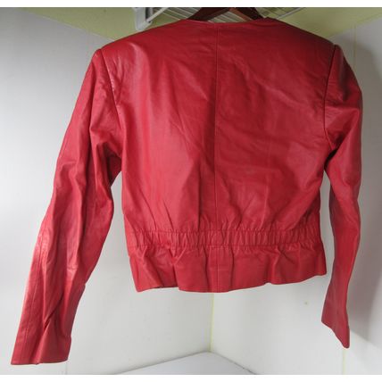Wilson's Women's Red Leather Cropped Jacket - Sz Med - Button Closure Motorcycle