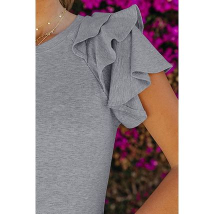 Gray Plain Tiered Ruffled Short Sleeve T Shirt
