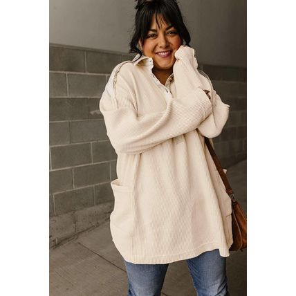 Jet Stream Plus Size Thermal Waffle Knit Henley Tunic Top