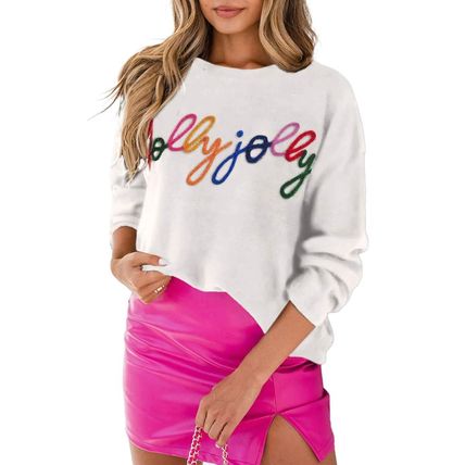 White Holly Jolly Round Neck Casual Sweater