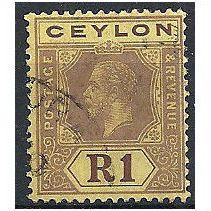 Ceylon 1923 SG354 1 Rupee Purple/Pale Yellow Fine Used.