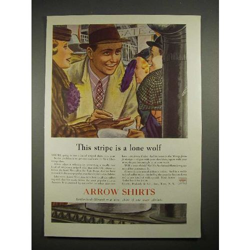 1935 Arrow Tape Stripe Shirt Ad - A Lone Wolf