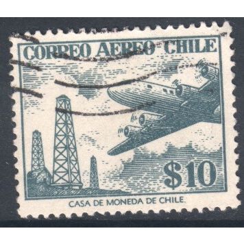 Chile 1956 (Air) - SG456 - 10p blue - Oil Derricks and Douglas DC-6B - used