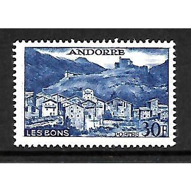 ANDORRA FRENCH 1955 LES BONS VILLAGE 30F DEEP BRIGHT BLUE SG F156 M / MINT