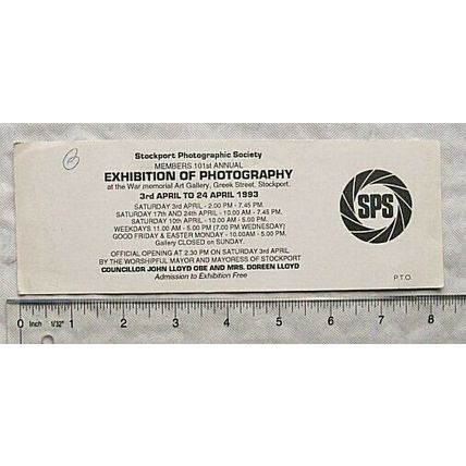 1993 bookmark / flyer Stockport Photographic Society 101st Annual Exhibition
