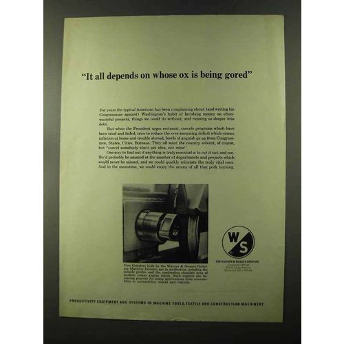 1973 Warner & Swasey Cam Grinders Ad - Ox Being Gored