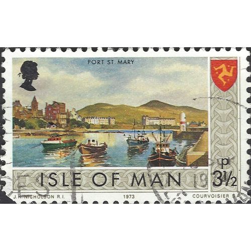 ISLE OF MAN, SHIP, Port St Mary's Harbour, grey 1973, 3½p