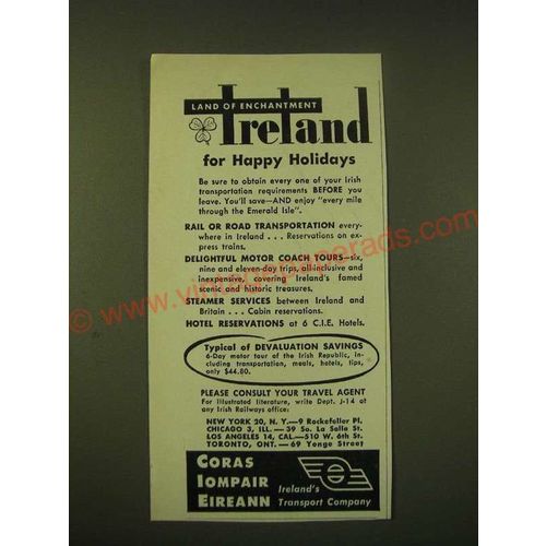 1951 Coras Iompair Eireann Ad - Land of Enchantment Ireland for Happy Holidays