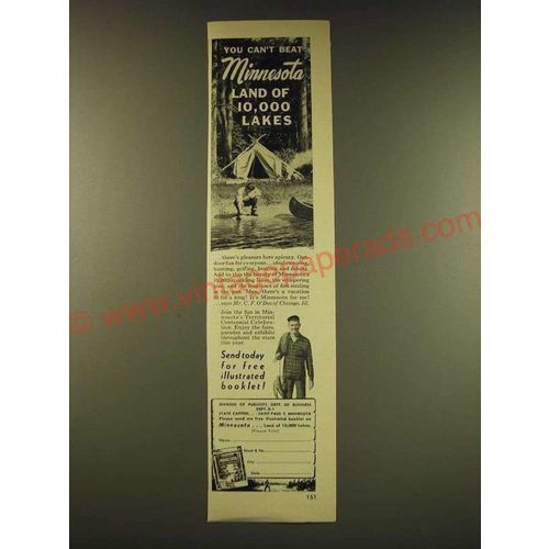 1949 Minnesota Tourism Ad - You can't beat Minnesota land of 10,000 lakes
