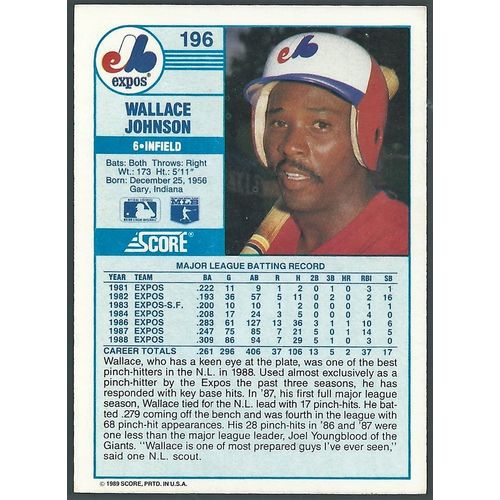 1989 Score Montreal Expos Wallace Johnson 196