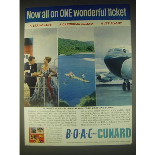 1962 BOAC Aviation and Cunard Cruise Ad - Now all on one wonderful ticket